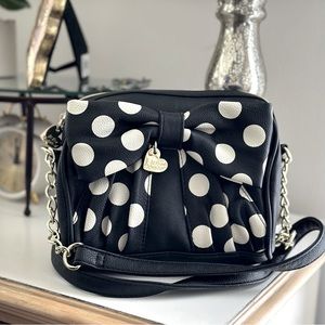 Betsey Johnson Black white Polka Dot Bow Crossbody Purse Bag
